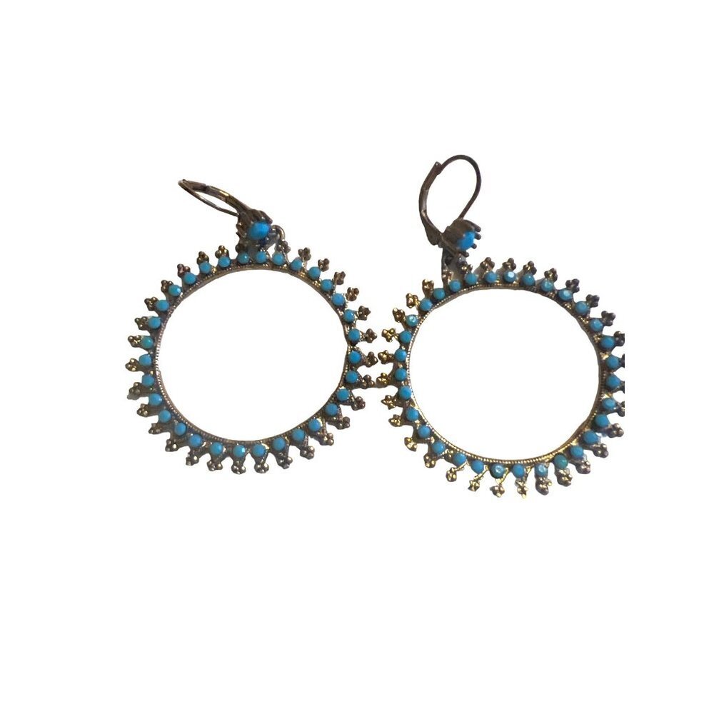 turquoise dangle hoop pierced earrings boho style latchback